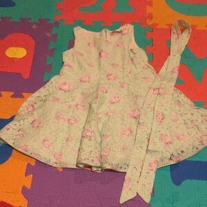 Baby Blumarine Floral Lace Kids Dress in Mint Green and Pink